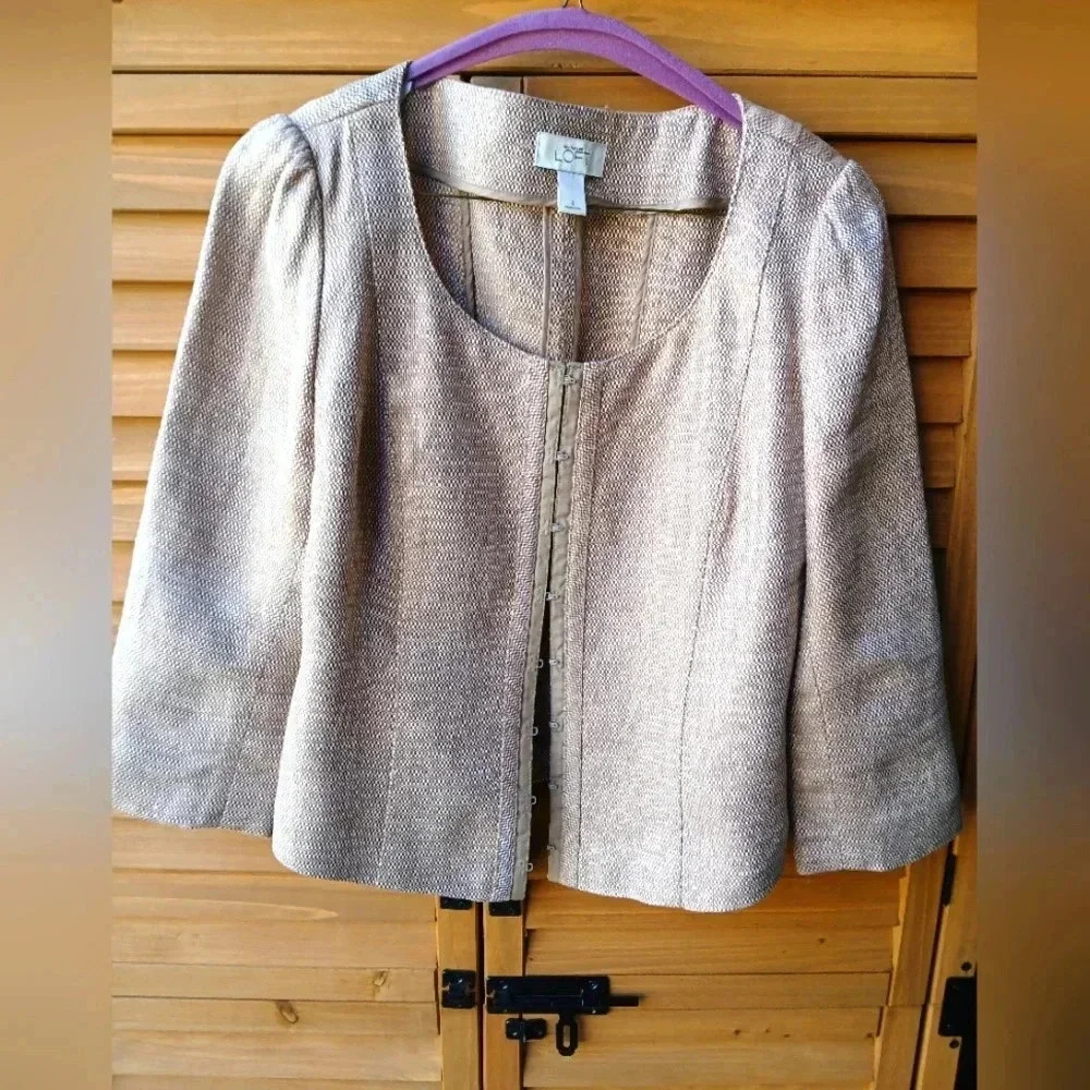Ann Taylor LOFT 100% Linen Women's 3/4 Sleeve Blazer